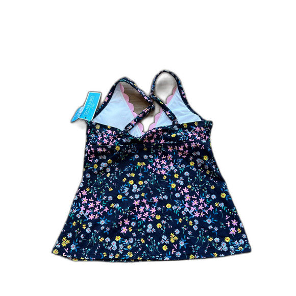 NWT Draper James Ditsy Garden V-Neck Scallop Tankini Navy Floral Size XS - Picture 7 of 8